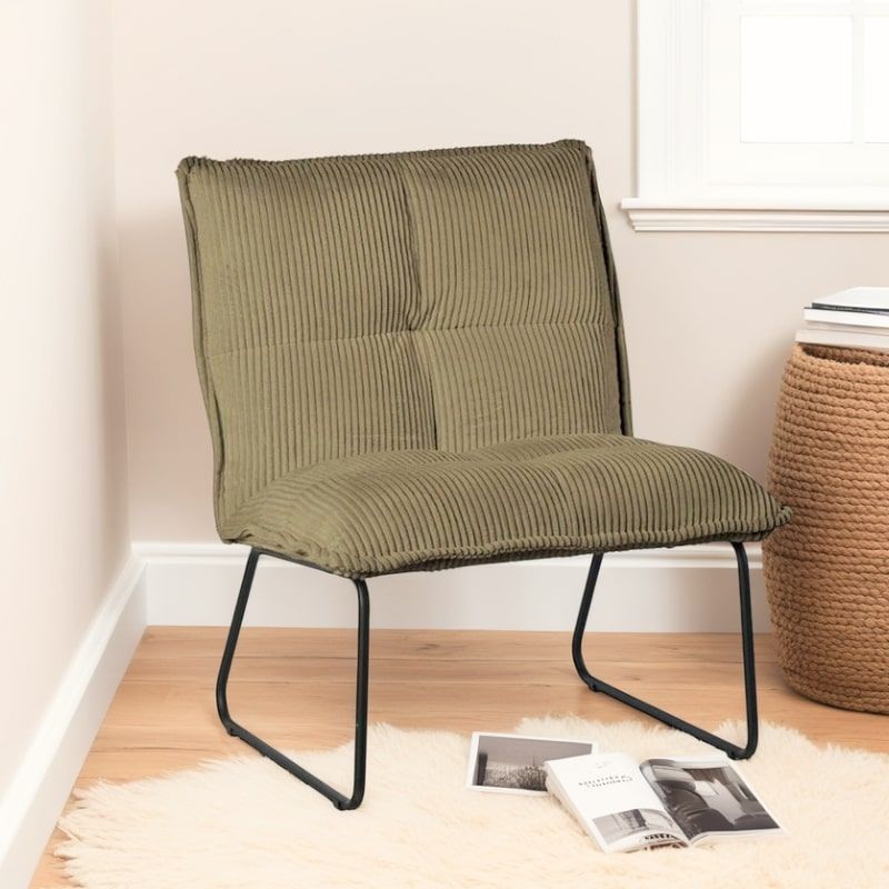 Lot 2 fauteuils velours côtelé vert kaki CALVIN