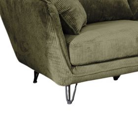Canapé 3 places velours côtelé kaki pieds métal 204cm HASTING Casita