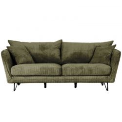 Canapé 3 places velours côtelé kaki pieds métal 204cm HASTING Casita