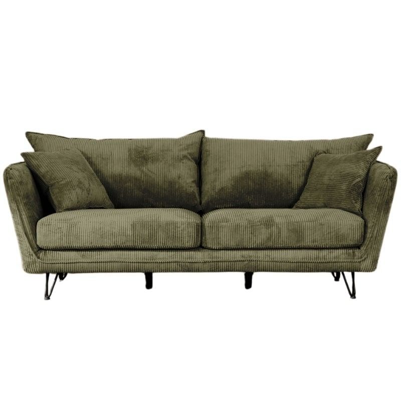 Canapé 3 places velours côtelé kaki pieds métal 204cm HASTING Casita