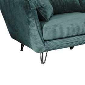 Canapé 3 places velours côtelé bleu pieds métal 204cm HASTING Casita