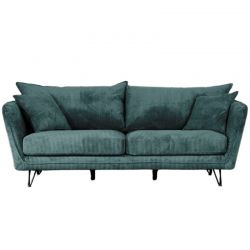 Canapé 3 places velours côtelé bleu pieds métal 204cm HASTING Casita