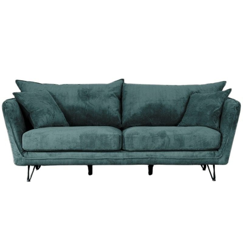 Canapé 3 places velours côtelé bleu pieds métal 204cm HASTING Casita