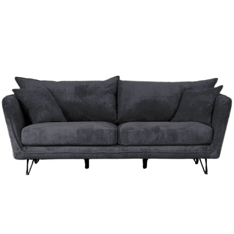 Canapé 3 places velours côtelé anthracite pieds métal 204cm HASTING Casita