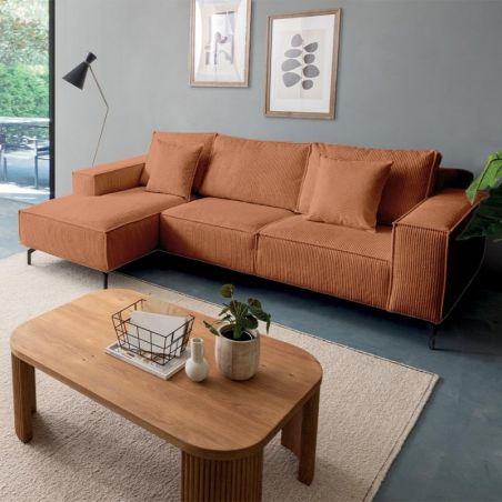 Canapé d'angle velours côtelé rouille 278cm PUEBLO Casita retour gauche