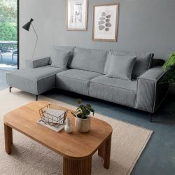 Canapé d'angle velours côtelé gris 278cm PUEBLO Casita retour gauche