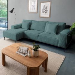Canapé d'angle velours côtelé bleu 278cm PUEBLO Casita retour gauche