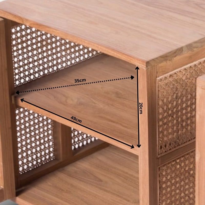 Lot de 2 chevets teck et rotin COLONIAL