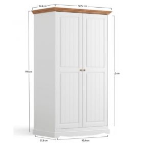 Armoire blanche en bois de pin massif 108cm BIANCA 2 portes