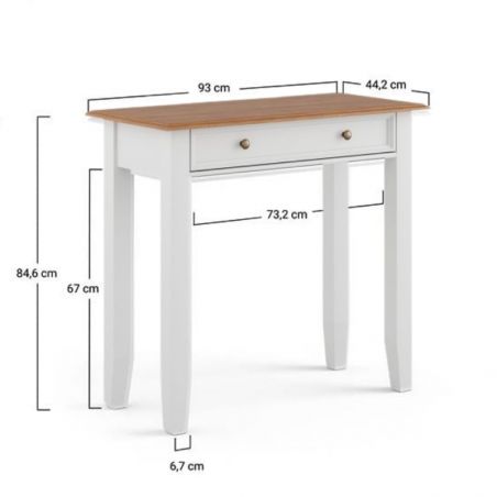 Console blancheen bois de pin massif 93cm BIANCA 1 tiroir