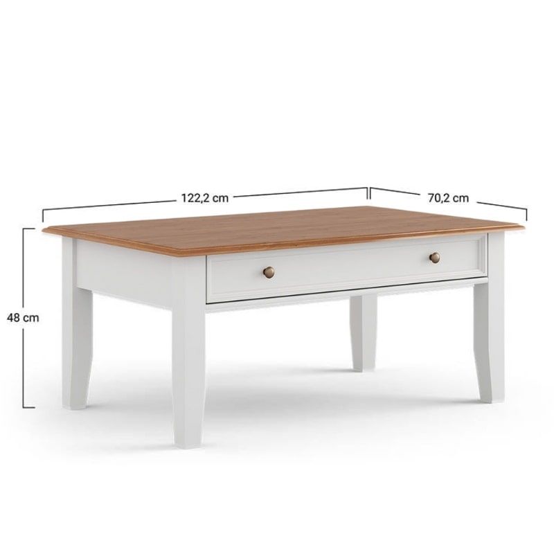 Table basse blanche en bois de pin massif 122cm BIANCA