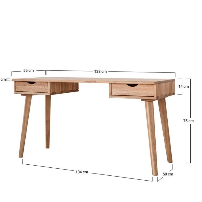Bureau bois massif avec rangement 137cm JONAS