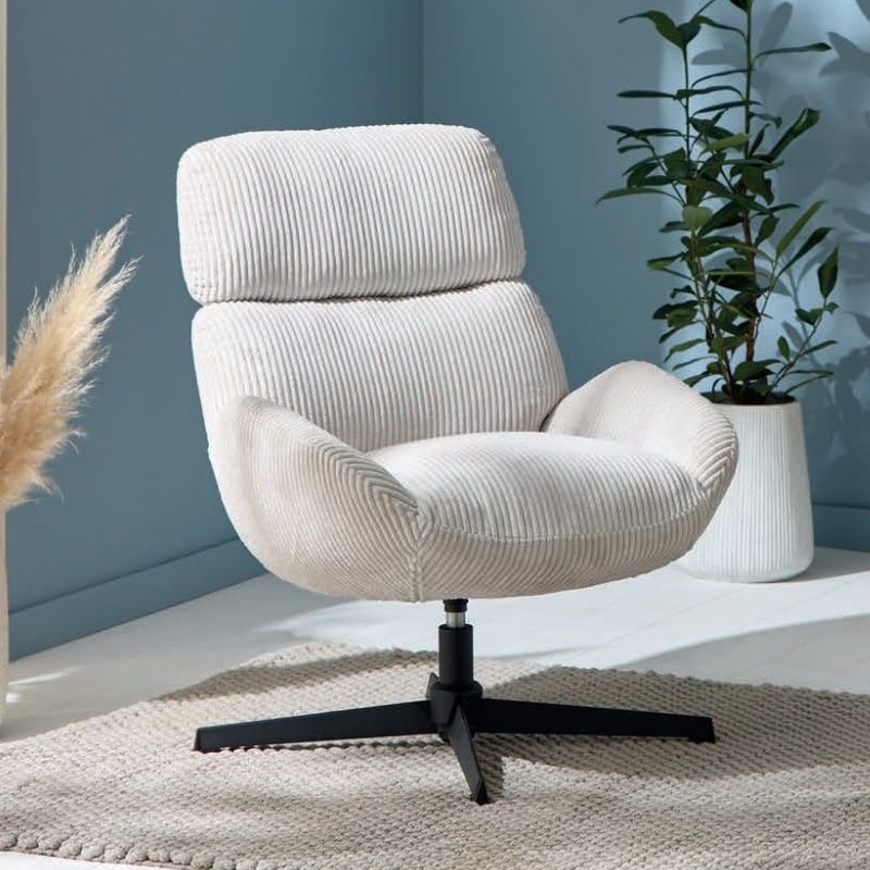 Fauteuil relaxation tournant velours côtelé blanc 78cm Casita BISSETT