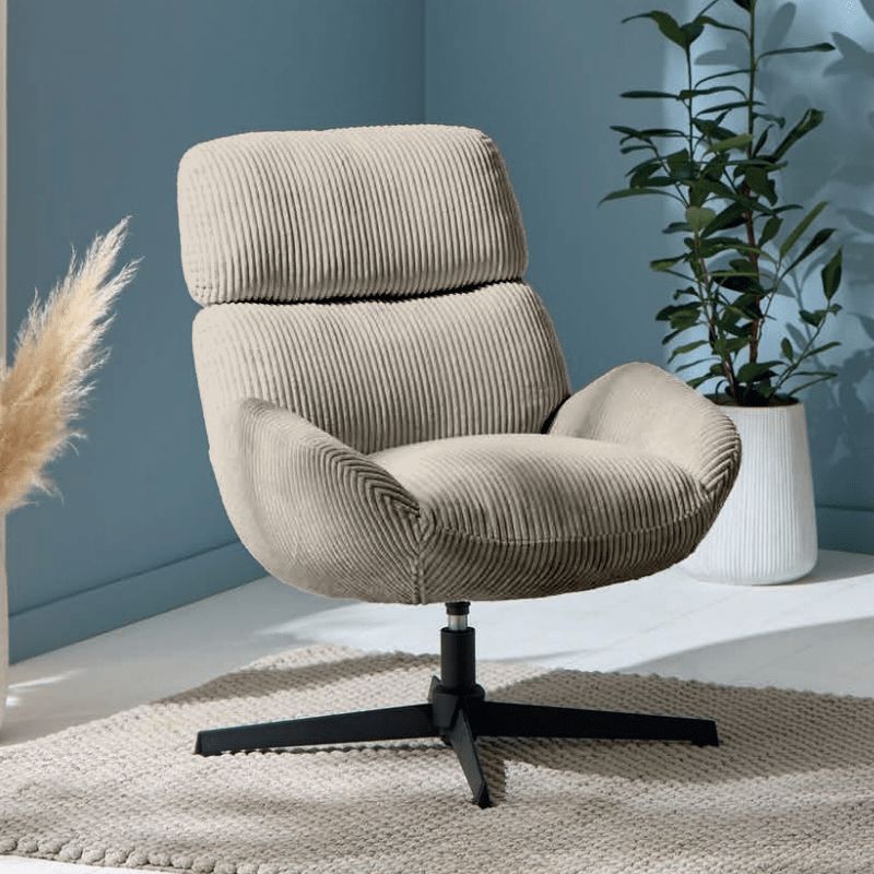 Fauteuil relaxation tournant velours côtelé camel 78cm Casita BISSETT
