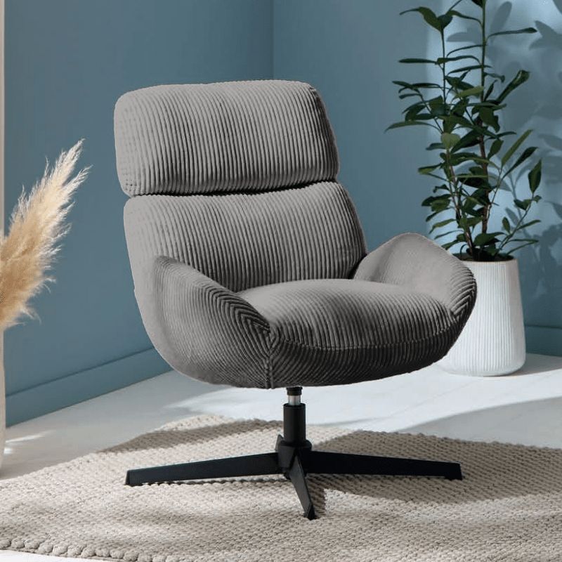 Fauteuil relaxation tournant velours côtelé gris 78cm Casita BISSETT