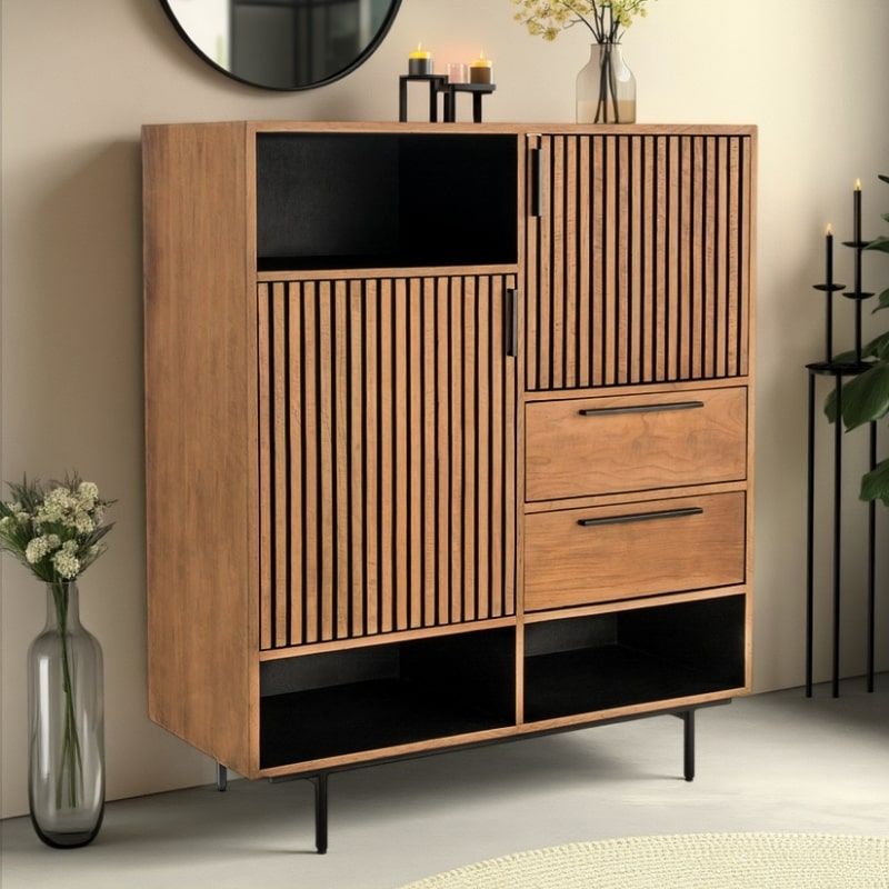 Buffet haut rétro en teck recyclé et noir 120cm OPLAND Casita