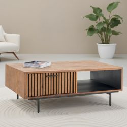 Table basse rétro en teck recyclé et noir 120cm OPLAND Casita