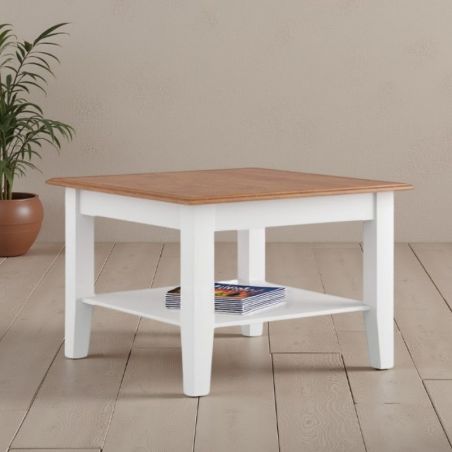 Table basse blanche carréeen bois de pin massif 70cm BIANCA