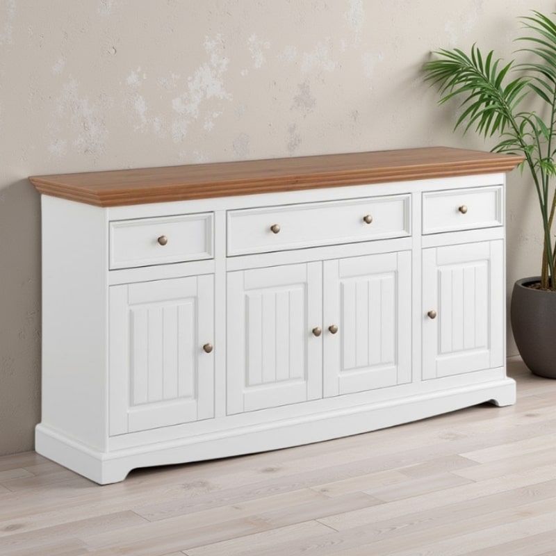 Buffet blanc en bois de pin massif 167cm BIANCA 4 portes