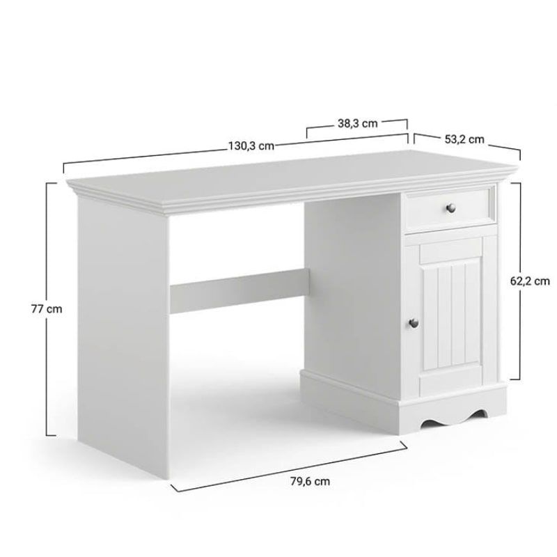 Bureau blanc en bois de pin massif 130cm BIANCA 1 tiroir
