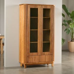 Vaisselier arrondi en bois de chêne huilé rétro 100cm WINTON Casita