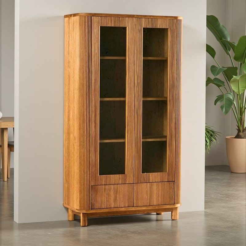 Vaisselier arrondi en bois de chêne huilé rétro 100cm WINTON Casita