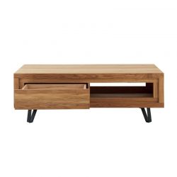 Table basse chêne massif avec tiroir rangement 120cm Wave Casita