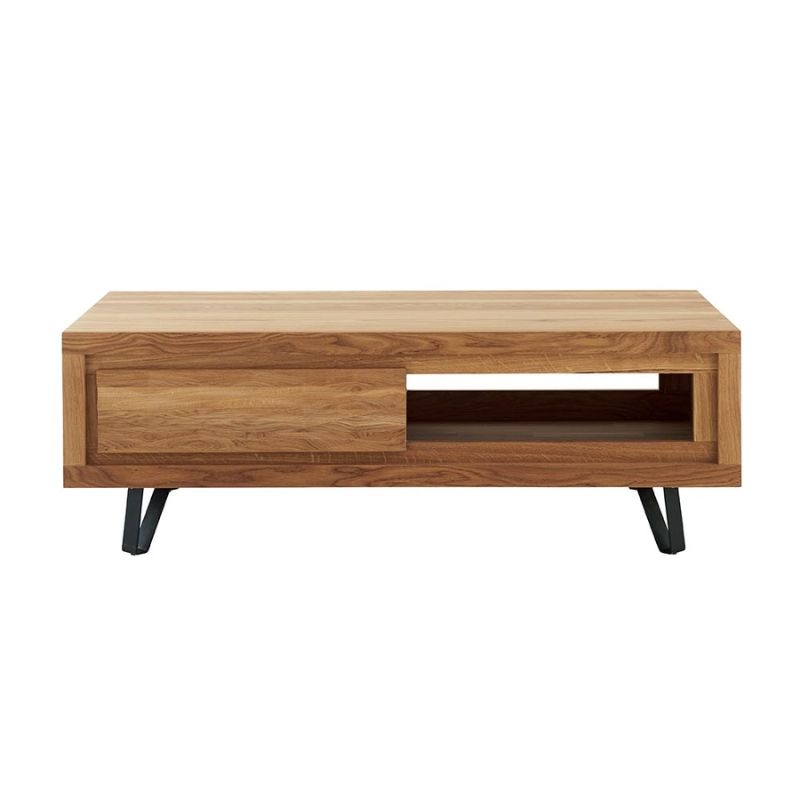Table basse chêne massif avec tiroir rangement 120cm Wave Casita