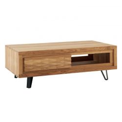 Table basse chêne massif avec tiroir rangement 120cm Wave Casita