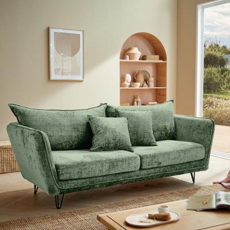 Canapé 3 places scandinave vert tissu doux 204cm HASTING Casita